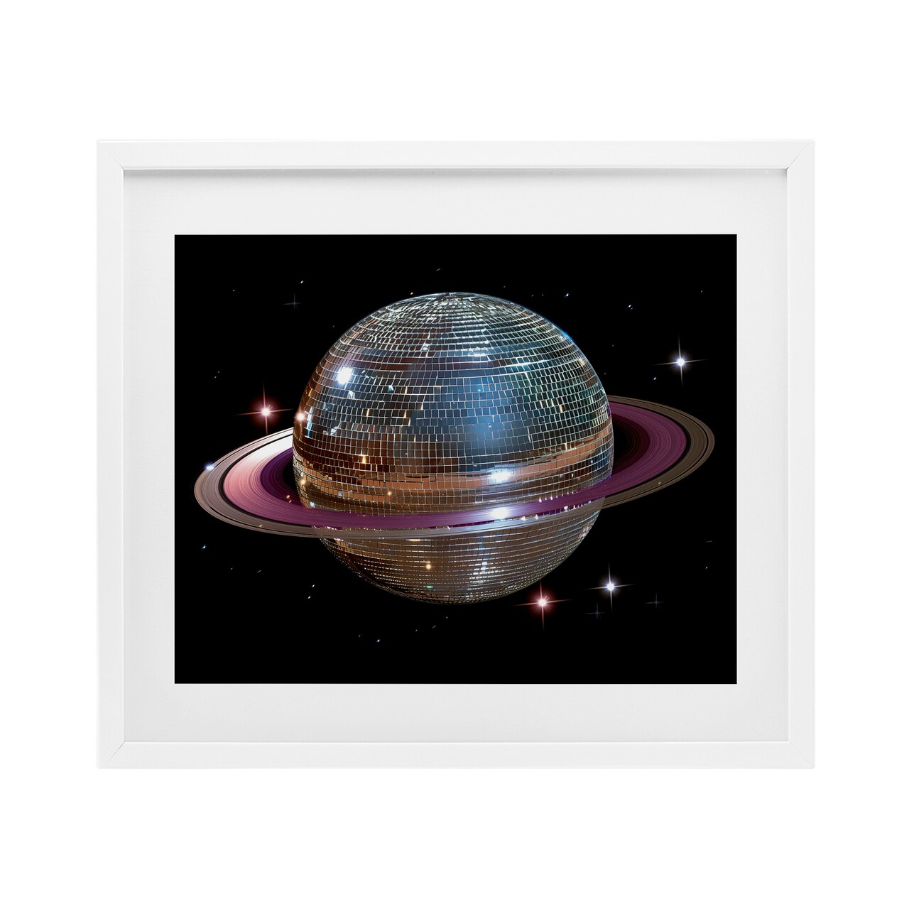 Stupell Industries Purple Disco Ball Planet Framed Print Under Glass, design by Decent Exposures